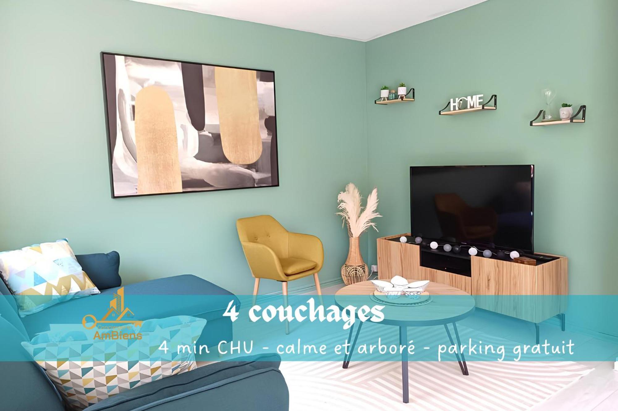 Proche Chu - 4 Couchages - Parking Gratuit - Local Velo Amiens
